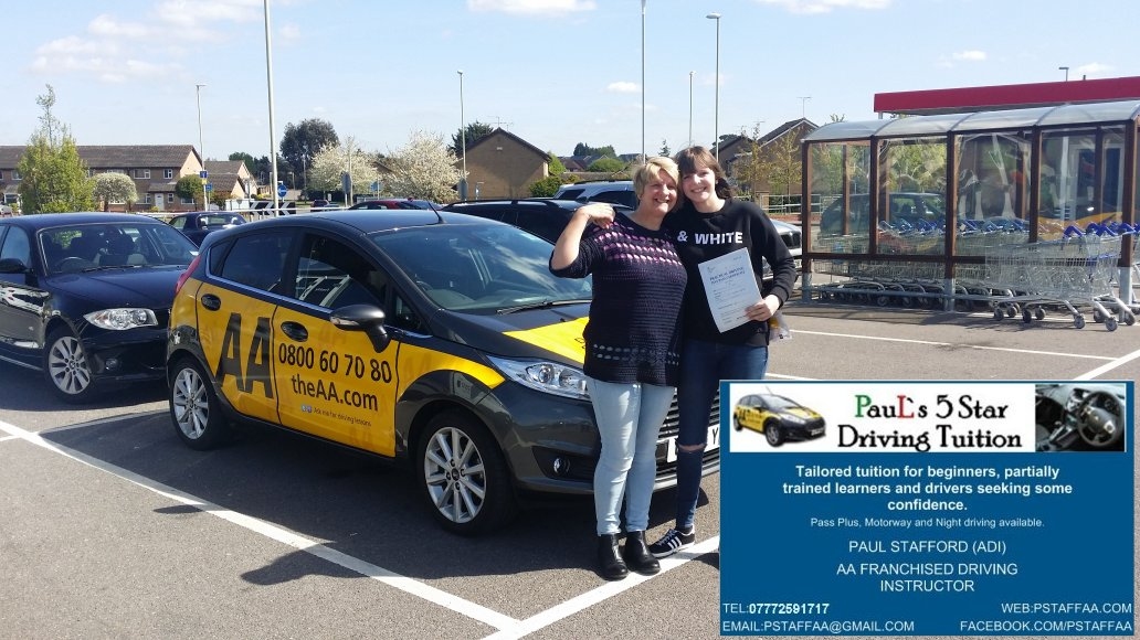 First time test pass pupil Jodie Roberts in Gloucester with Pauls 5 Star Driving Tuition